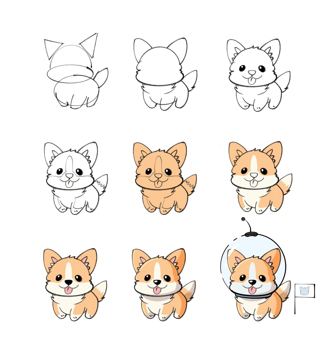 steps to draw a cute dog
